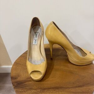 Jimmy Choo Patent Leather Luna Heels Size 38 Butter Yellow